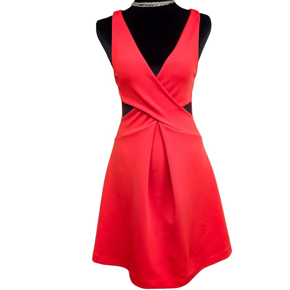 Express Womens Red V-Neck Side Cutout Fit and Flare Mini Dress Size 0 Sleeveless